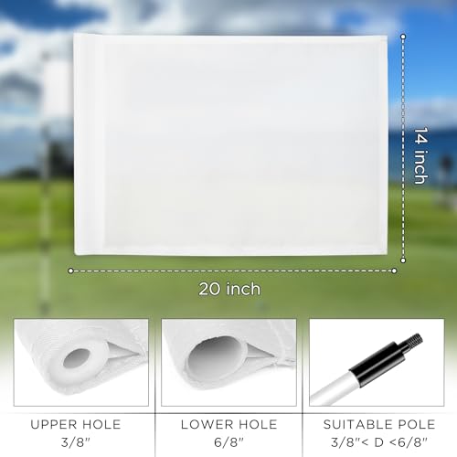 KINGTOP Standard Golf Flags with Tube Inserted, All 20" L x 14" H, Practice Putting Green Flag for Yard, Tournament Course, 420D Nylon PGA Regulation Chipping Pin Flag - color: 20x14 Inch- Blank White- 3pk