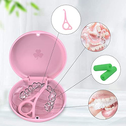 2-Pack Ultra-Thin Round Aligner & Retainer Case with Magnetic Closure – Slim Portable Travel Container for Braces, Mouth Guard, Night Guard, BPA-Free Anti-Slip Water Ripple Design (Pink) - color: Pink
