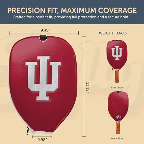 Officially Licensed Collegiate Pickleball Paddle Cover - Lightweight PU Leather Material - Durable Foam Interior Protection with Zippered Closure - Fits Most Paddles on the Market - color: Indiana Hoosiers