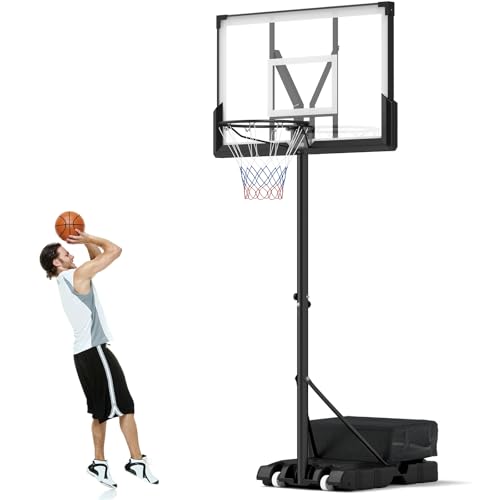 Goplus Basketball Hoop Outdoor, 4.1-10 FT Height Adjustable Basketball Goal System with 45 Inch Shatterproof PC Backboard, Wheels for Adults in Court, Backyard, Driveway, Pool