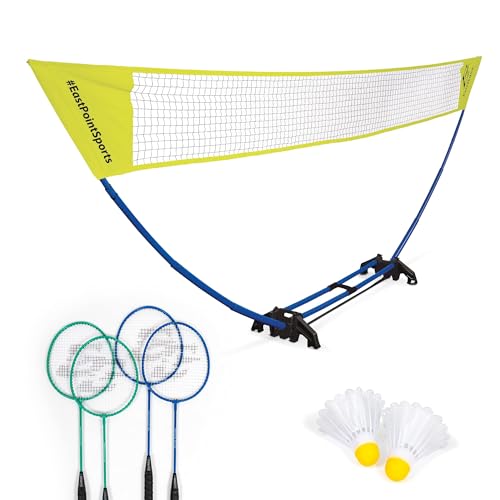EastPoint Easy Setup Badminton Set - 15 ft Net, 4 Rackets, 2 Shuttlecocks - Quick Setup Net for Backyard Games - Steel Shaft Badminton Rackets for Family Games - Durable Shuttlecocks for Outdoors