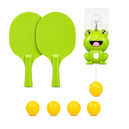 Hanging Table Tennis Trainer Starter Kit, Portable Ping Pong Paddle Set for Kids with Racket and Balls, Parent-Child Door Pong Game Exerciser for Outdoor & Indoor Games