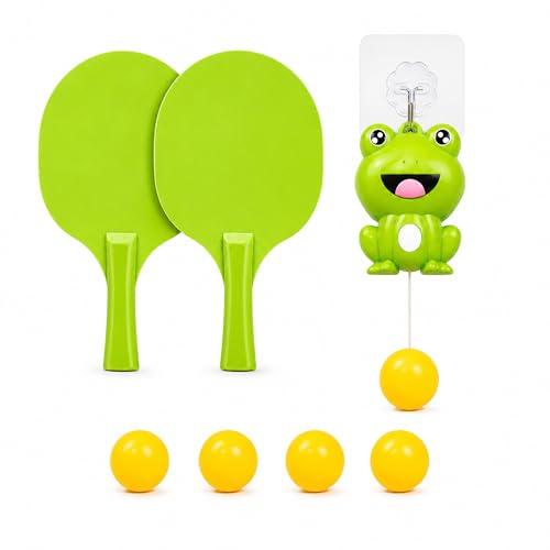 Hanging Table Tennis Trainer Starter Kit, Portable Ping Pong Paddle Set for Kids with Racket and Balls, Parent-Child Door Pong Game Exerciser for Outdoor & Indoor Games