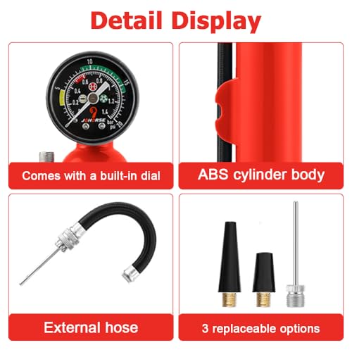 Portable Air Pump, Waterproof Handheld Air Pump with Pressure Gauge for Basketballs Soccer Balls and More