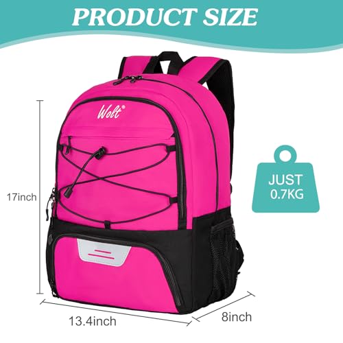 WOLT Soccer Backpack Soccer Bag with Ball Holder & Shoes Compartment, Sport Equipment Bags For Football, Basketball, Volleyball, Gym - color: Pink