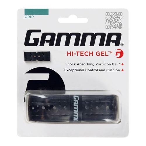 Gamma Hi-Tech Replacement Tennis Grip, High Traction Feel, Maximum Control, Durable Tennis Racquet Grip, Tacky Surface - style: Hi-Tech Gel