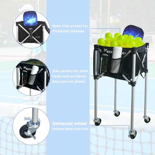 Pickleball Capacity Wheeled cart - Pickleball Storage Bag - Pickle Ball Equipment for Practice - Pickleball Training - Tennis Ball Hopper - Tennis Ball Caddy-with Water Bottle Holder