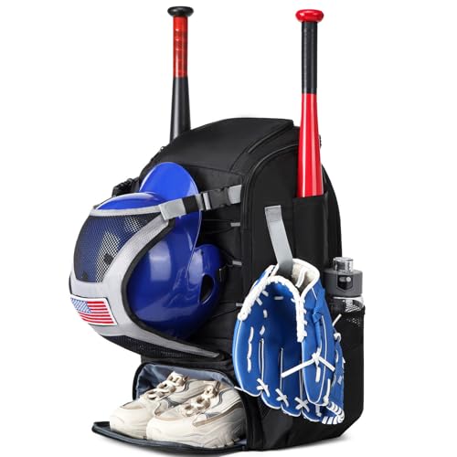 Baseball Bag - Baseball Backpack with Fence Hook, Youth Bat Holder | Softball Bag with Compartments for Batting Helmet, Tee Ball Glove, Boys and Adult Baseball Field Gear