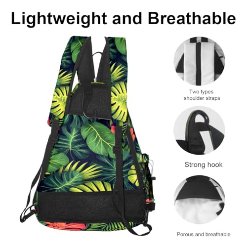 Pickleball Bag Tropical Leaves Pickle Ball Backpack for Women Men Premium Lightweight Crossbody Sling Bag Sports Backpack for Pickleball Paddle Tennis - color: Tropical Leaves Green