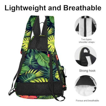 Pickleball Bag Tropical Leaves Pickle Ball Backpack for Women Men Premium Lightweight Crossbody Sling Bag Sports Backpack for Pickleball Paddle Tennis - color: Tropical Leaves Green