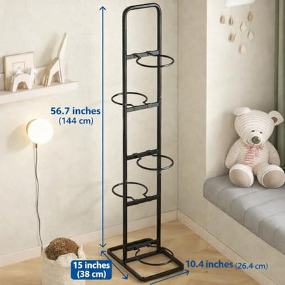 Vertical Ball Storage Rack - Adjustable 5-Tier Sports Organizer Stand for Basketball, Soccer, Volleyball and More（56.7inches） - style: 5-tier without Basket
