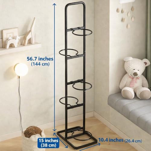 Vertical Ball Storage Rack - Adjustable 5-Tier Sports Organizer Stand for Basketball, Soccer, Volleyball and More（56.7inches） - style: 5-tier without Basket
