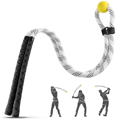 Golf Rope Swing Trainer, Golf Tyro Posture Corrector Professional Golf Training Aid, Master Tempo Golf Warm-Up Practice Equipment with Weighted Ball for Golfers of All Levels - color: blackwhite