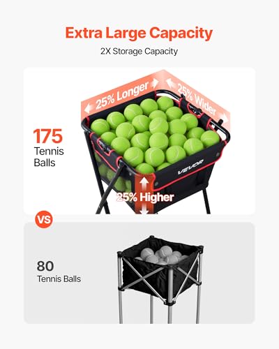 VEVOR Tennis & Pickleball Hopper Holds 200/175/150/120 Balls, 3-in-1 Tennis Foldable Pickleball Basket Cart for Easy Installation, Storage Bag for Tennis Training & Teaching