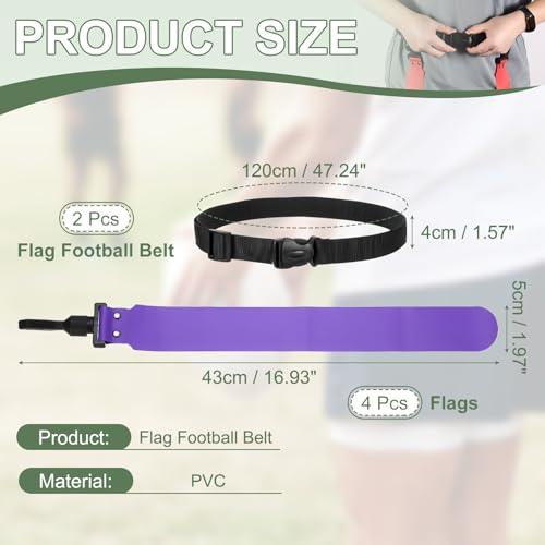 Flag Football, Adjustable Flag Football Belts with Belt and Flags Easy Tear Away - color: Purple