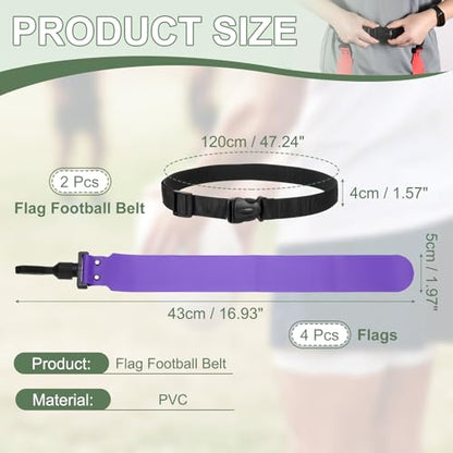 Flag Football, Adjustable Flag Football Belts with Belt and Flags Easy Tear Away - color: Purple