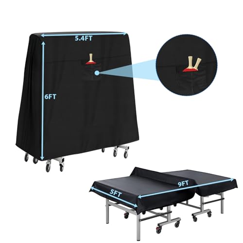 Ping Pong Table Cover Outdoor Waterproof, 600D Oxford Fabric Table Tennis Cover Indoor & Outdoor Fits Universal 9x5 FT Tables Folding & Flat Tables with Paddles Organize Bag