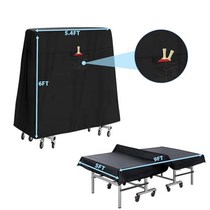 Ping Pong Table Cover Outdoor Waterproof, 600D Oxford Fabric Table Tennis Cover Indoor & Outdoor Fits Universal 9x5 FT Tables Folding & Flat Tables with Paddles Organize Bag