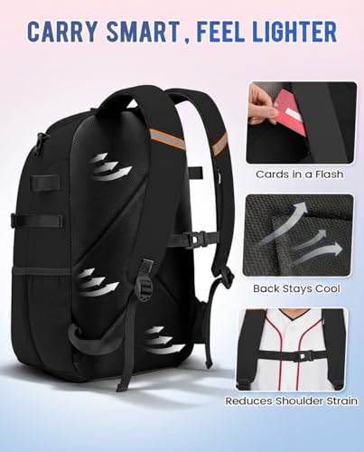 MATEIN PRO Girls Softball Bag with Helmet Net, Lightweight Softball Backpack with Ventilated Shoe Compartment & Organizer Pocket, Youth Baseball Bag with Side Pockets for 40oz Tumbler & TBall Bats - color: Black