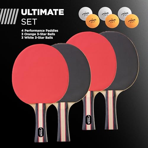STIGA Performance 2 or 4 Player Table Tennis Set – USATT Approved Rackets and 3-Star Balls – 5-Ply Blade & Flared Handle – Perfect for Skill Development - style: 4 Player Set