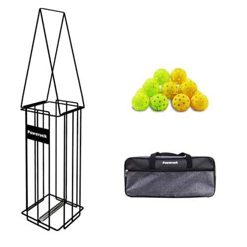 Pickleball Tennis Ball Hopper Set, Pickleball Tennis Ball Basket Holder with 20 Outdoor Pickleball Balls,Perfect Court Equipment for Beginner