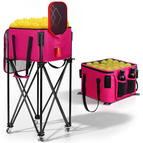 Pickleball Cart With Wheels, Foldable Tennis Ball Hopper Basket, Lightweight Ball Caddy With Zippered Mesh Lid, Portable Sports Ball Storage For Outdoor Court, Home Training, Kids Youth Adults