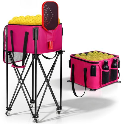 Pickleball Cart With Wheels, Foldable Tennis Ball Hopper Basket, Lightweight Ball Caddy With Zippered Mesh Lid, Portable Sports Ball Storage For Outdoor Court, Home Training, Kids Youth Adults