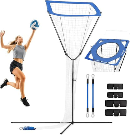Volleyball Setter Trainer Net – Adjustable Height & Angle Training Equipment with Resistance Bands | Pro Blue Edition for Coaches, Teams & Setters