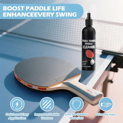 200ml Table Tennis Paddle Cleaner Spray and Table Tennis Rubber Cleaner Sponge - Strips Impacted Residue and Increases Spin and Control - Transparent