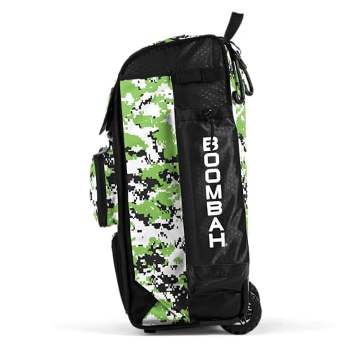 Boombah Rolling Catchers Superpack Baseball/Softball Gear Bag Digital Camo - 23-1/2" x 13-1/2" x 9-1/2" - Multiple Colors - Telescopic Handle and Holds 4 Bats - Wheeled Version - color: Black/Lime Green