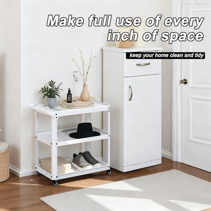 3 Tier Metal Utility Rolling Cart with Wheels, Heavy Duty Storage Organizer Trolley Cart for Kitchen, Bathroom, Office, Bedroom – Multi-Purpose 330Lbs Capacity Utility Cart on Wheels, White - color: White