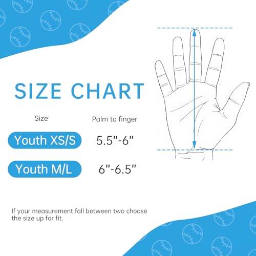 Youth Baseball Batting Gloves,Kids Super Grip Softball/Teeball Gloves for Boys and Girls - color: Blue/White, size: Youth M/L(6-6.5in)