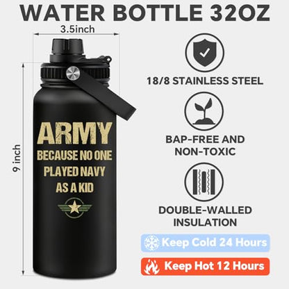 Fufandi Veteran Gifts, Army Gifts for Men - Veterans Day Fathers Day Retirement Gift for Army, Navy, Air Force, Veteran Water Bottle 32oz - color: Veteran Black