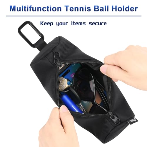 Cosmos Pickleball Ball Holder, Portable Carrying Storage Bag with Hook, Travel Accessory Pouch Holds 3 Pickleball Balls - color: Black