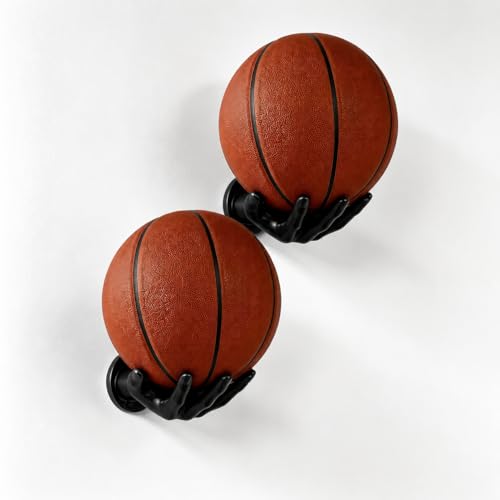 Basketball Wall Mount Holder Set of 2, Cool Basketball Room Decor for Boys Bedroom, Sports Ball Display Rack for Teen Boys, Modern Wall Decor for Men Game Room - color: BLACK