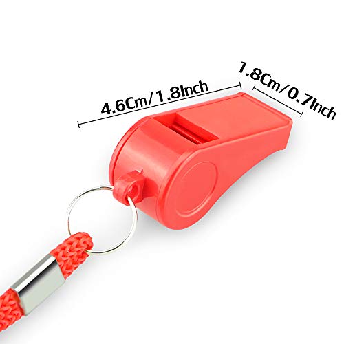 Red Emergency Whistles with Lanyard, Loud Crisp Sound Plastic Whistles Bulk Ideal for Outdoor Sport，Lifesaving，and Officials
