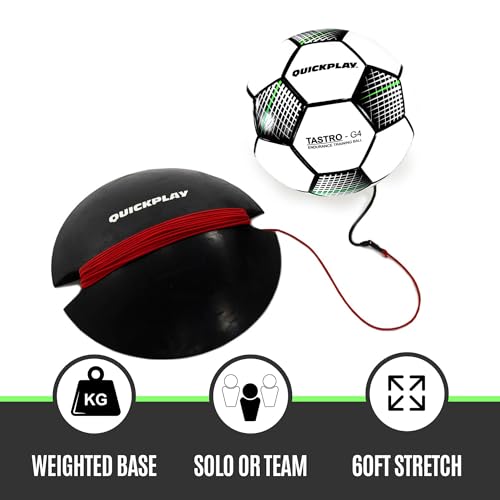 QUICKPLAY Replay Soccer Training Ball | Adjustable Bungee Elastic Training Ball with Base Weight - size: Size 5 Soccer Ball (Adult)