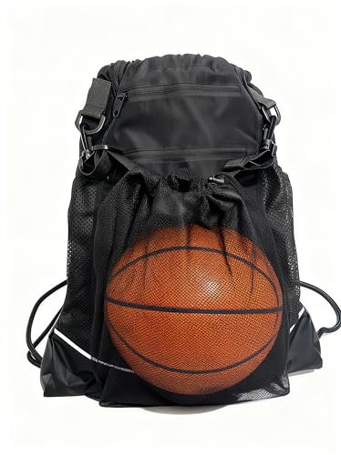 SSZYace Basketball Backpack for Boys Men Women Drawstring Backpack Basketball Bag - color: Black