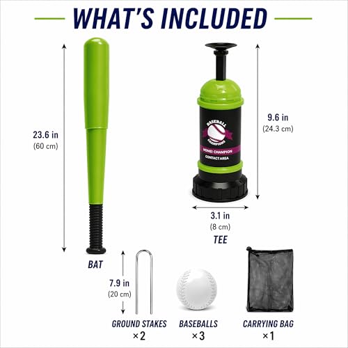 Pop Up Baseball Trainer Set for Kids, Backyard Fun, No Pitch Needed, Beginner Batting Practice Toy with Launcher, Bat, Balls & Carry Bag (Green) - color: Green