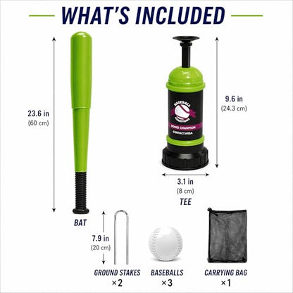 Pop Up Baseball Trainer Set for Kids, Backyard Fun, No Pitch Needed, Beginner Batting Practice Toy with Launcher, Bat, Balls & Carry Bag (Green) - color: Green