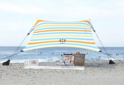 Neso Portable Beach Tent Sun Shelter with Sand Anchor - Lightweight Beach Shade Canopy - Easy Setup for Family Outings - Patented Reinforced Corners - UPF 50+ - 7 x 7ft - Vintage Stripes - color: Vintage Stripes