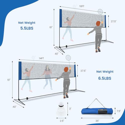 GYMAX Badminton Net, Height Adjustable Tennis Net Set w/Poles, 2 Birdies & Carry Bag, Easy Setup Pickleball Net Sports Net, Portable Volleyball Net for Indoor & Outdoor Game Beach, Backyard