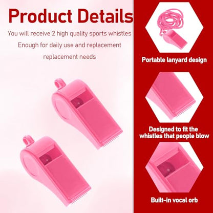 Pink Whistle, 2 Packs Whistle for Coaches, Plastic Coach Whistles with Lanyard, Loud Clear Crisp Referee Whistle, Whistle Emergency for Teacher Polices Officials Sport Training Lifeguard