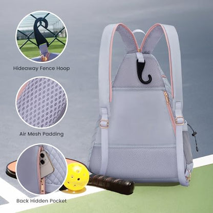 Women's Pickleball Backpack - Quilted Crossbody Sling Bag for Tennis & Pickleball Paddle - color: Purple & Pink, size: Medium
