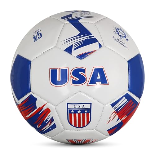 Vizari National Team Soccer Ball - Durable Faux Leather Football for Adult Kids & Youth | Machine-Sewn with 30-Panel Design | Size 3, 4, 5 & Mini | Ideal for Adult, Boys, Girls, and Toddlers - color: USA White, size: Mini