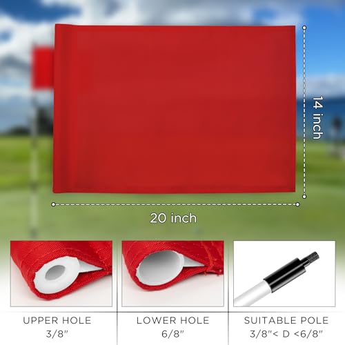 KINGTOP Standard Golf Flags with Tube Inserted, All 20" L x 14" H, Practice Putting Green Flag for Yard, Tournament Course, 420D Nylon PGA Regulation Chipping Pin Flag - color: 20x14 Inch- Blank Red- 3pk