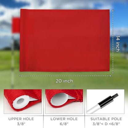 KINGTOP Standard Golf Flags with Tube Inserted, All 20" L x 14" H, Practice Putting Green Flag for Yard, Tournament Course, 420D Nylon PGA Regulation Chipping Pin Flag - color: 20x14 Inch- Blank Red- 3pk