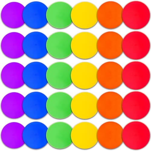 12/24Pcs Poly Spot Markers 9 inch Non-Slip Rubber Agility Training Markers Floor Dots Flat Field Cones for Football Basketball Soccer School Exercise Drills Gym Dance Practice 6 Colors - style: 9 inch 30 Pcs (PVC)
