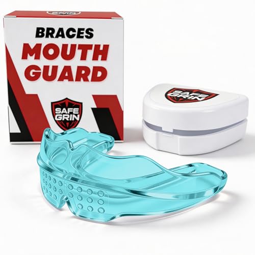 Mouth Guard for Braces - No Boil Sports Mouthguard for Kids & Teens, Upper & Lower Teeth Protection for Wrestling, Football, Lacrosse, Hockey & Baseball, Medical-Grade Silicone, Blue - color: Blue