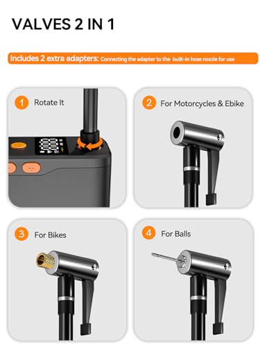 Mini Bike Pump, Portable Bicycle Electric Pump for Fast Inflation, 130PSI Portbale Bike Pump with Gauge for City Bike, Road Bike, Mountain Bike, Motorcycle and Balls